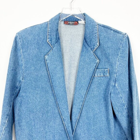 Vintage Jordache Chore Jacket Rigid Denim Blazer Medium Wash Women's Size L - Picture 2 of 13